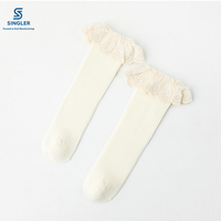 Nouvelles chaussettes d'automne pour enfants, chaussettes bébé à double aiguille et bord souple, grandes chaussettes montantes en dentelle pour filles, en coton peigné pour bébé