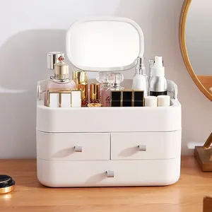 Vanity Countertop Drawer Make Up Makeup Organizer Beauty Skin Care Bin Travel Portable Cosmetic Storage Box with Mirror