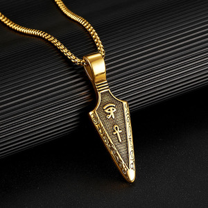 Stainless Steel Necklace With Carbon Fiber Horus Eye Ankh Spearhead Pendant for <b>Men</b> | Multi-Color Options Available - Product Image 4