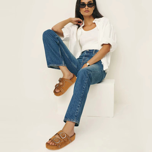 Alta calidad señoras verano playa doble hebilla plataforma punta redonda Punk <span class=keywords><strong>Goth</strong></span> Casual plano diapositivas cuñas Sandalias Zapatos para mujer - Product Image 5