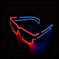 Logo kustom kacamata Pesta LED Pixelated kacamata Neon kawat EL menyala untuk Hari Valentine perayaan Ramadan Thanksgiving