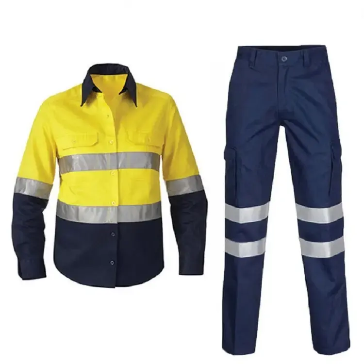 Uniforme de travail industriel avec Logo personnalisé, ensemble de sécurité haute visibilité 2 pièces Polo à manches longues et pantalon, vente en gros