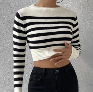 Suéter de <span class=keywords><strong>Mujer</strong></span> a la Moda para Primavera, Top de Punto a Rayas con Capa Interior Corta - Product Image 4
