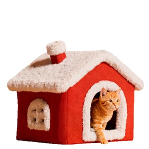 Thickened and warm cat <b>bed</b> for winter, semi-enclosed cat sleeping <b>bed</b> for New Year, suitable for all seasons, pet <b>bed</b>, winter - Product Image 2