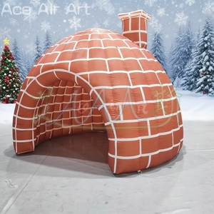 Hermoso iglú inflable de pared de ladrillo rojo con chimenea, tienda de cúpula inflable de invierno para decoración de Navidad al aire libre, colocación de regalo - Product Image 4