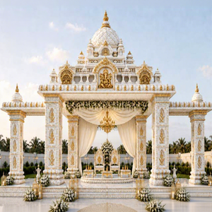 Mandapam Kalyana en or blanc divin pour mariages hindous – Achetez un mandap exclusif en fibre pour mariages sud-indiens pour événements de prestige aux États-Unis - Product Image 1