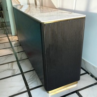 Meja prasmanan mewah 180cm, untuk Hotel ruang makan baja tahan karat emas dengan rangka kayu hitam dan atasan batu Sintered