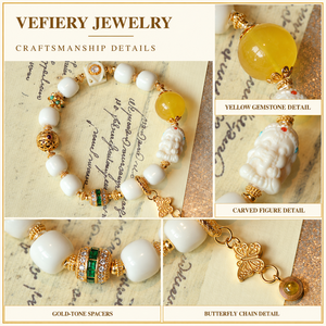 Pulsera de Cuentas Talladas en Ámbar Blanco al por Mayor, Joyería Elástica Hecha a Mano para Mujer, Fabricación Personalizada OEM - Product Image 3