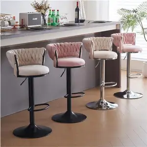 Silla de Bar nórdica, mueble alto con mostrador giratorio, respaldo de cuero de Metal dorado, cocina de lujo, taburete alto moderno, sillas de Bar para mesa de Bar
