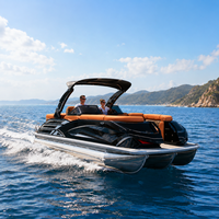 Bateau ponton électrique de luxe en aluminium de 22 pieds, 12 places, avec arche sportive, moteur hors-bord, pour la pêche et les loisirs, 3 tubes, certifié CE, avec remorque