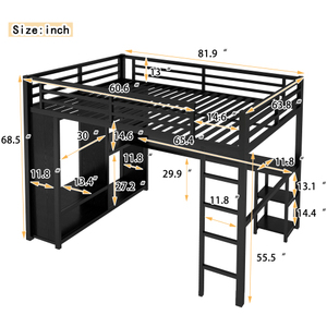 <span class=keywords><strong>Lit</strong></span> mezzanine multifonctionnel avec bureau et étagères, structure métallique robuste, démontable, pour chambres, dortoirs, appartements, écoles, hôtels - Product Image 3