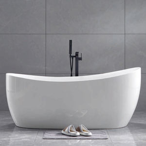 Baignoire rectangulaire autoportante en pierre artificielle au design moderne avec commande pour salle de bain intérieure, baignoire de luxe pour se baigner - Product Image 4