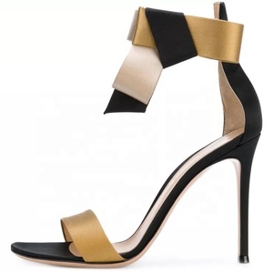 Sandales à talons hauts pour femme avec grand nœud, chaussures à talon aiguille patchwork pour femme, escarpins d'été à bride unique et bout ouvert - Product Image 4