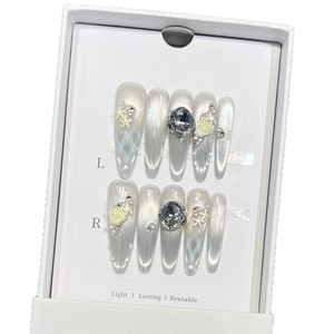 Presse longue nue chic sur les ongles-faux ongles en forme de cercueil amande-colle de haute qualité sur les ongles pour les femmes - Product Image 5