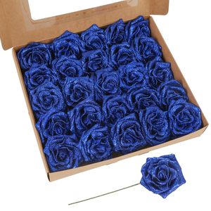 Vente en gros de têtes de roses scintillantes en poudre dorée, têtes de roses en cristal, décoration de Noël - Product Image 6