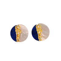 Boucles d'oreilles clous en Lapis Lazuli naturel et nacre blanche, plaquées or 18 carats, aiguilles rondes en argent, style luxe léger, pour femme