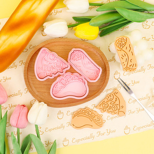 Cortadores de Galletas de Plástico Ecológicos de 2 Piezas con Diseño 3D de Pizza, Taco y <span class=keywords><strong>Burrito</strong></span> de la Serie Comida Rápida, Molde DIY para Arcilla y Galletas - Product Image 3