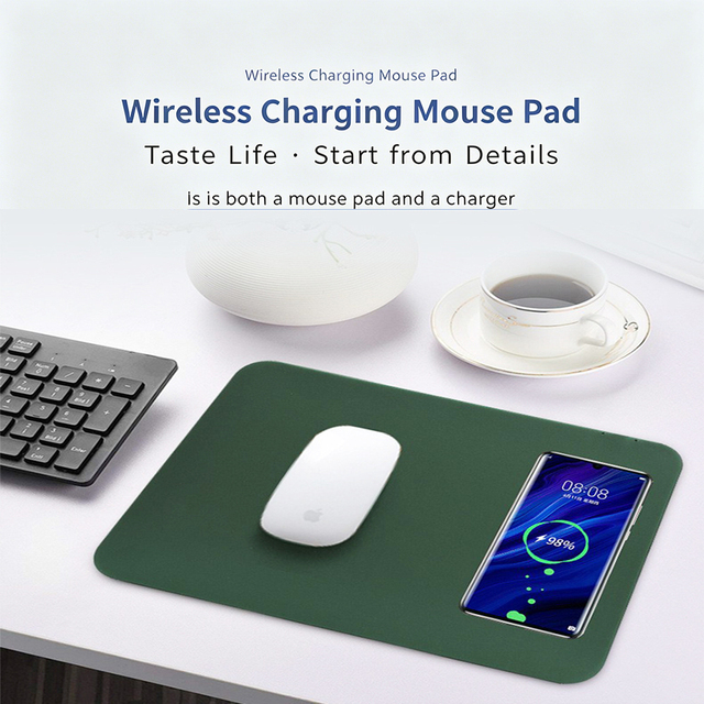 New Portable Leather Desk Mat, Detachable Magnetic Charger Panel, 15W Fast Wireless Charging Mouse Pad