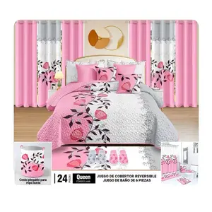 2024 Modern new arrival 24pcs bedding set with matching curtains quilt set and bathroom set