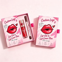 Boîte d'emballage personnalisée en carton rigide coulissante de style tiroir pour ensemble de maquillage 2 en 1 (huile à lèvres et crayon à lèvres), boîte cadeau de luxe