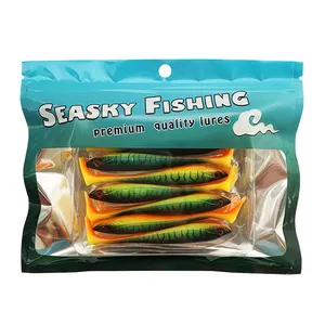 Custom Printing Soft Bait Plastic Clear Window Laminated Ziplock Worm Customized Fishing Lure Bag Fish Hook Packaging