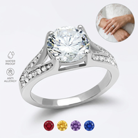 Yiwu Aceon acier inoxydable femmes 3.17 Ct coupe ronde zircone sur le côté V forme pierre pavée 4 broches ensemble grande bague centrale en diamant