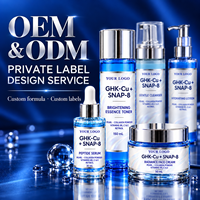 Ensemble de soins de la peau au peptide de cuivre GHK-Cu en marque propre avec crème éclaircissante, tonique au collagène et sérum facial pour une peau éclatante