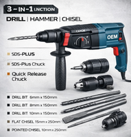 Marteau perforateur de démolition robuste 230 V 1700 W 50 mm 27 J avec burin de démolition et pointe de perçage