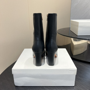 Bottines à talons hauts en cuir pour femmes, design de luxe, bout carré, bottes courtes tendance - Product Image 5