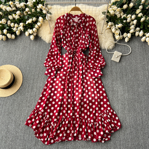 On Sale Red and Black Polka Dot Dress Maxi Length, Elegant Style |  Alibaba.com