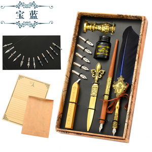 Nouveauté Stylo de calligraphie rétro Stylo plume vintage en plume Boîte cadeau avec sceau de cire pour étudiant Utilisation au bureau - Product Image 5