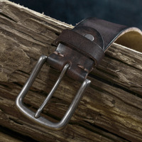 WIZNEERK Ceinture vintage en cuir de vache faite à la main, 3,8 cm de large, boucle à ardillon en alliage mat, légère, durable, 3 couleurs, unisexe, polyvalente