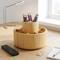 Porte-stylos en bambou 360 °   Organisateur rotatif pour fournitures artistiques, rangement de bureau, porte-marqueurs, crayons de couleur, pinceaux