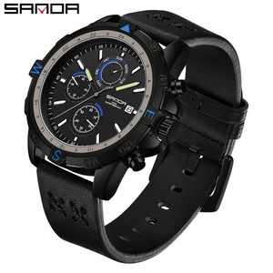 Reloj de Cuarzo para Hombre Sanda 3227 con Correa de Cuero, Luminoso, Resistente al Agua, Correa Trenzada, Reloj de Pulsera Deportivo para Montañismo al Aire Libre - Product Image 1