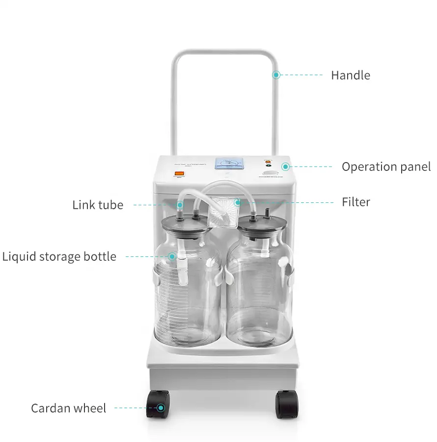 Vendita calda Medical elettrico pompa di aspirazione aspiratore apparato doppie bottiglie di aspirazione trolley unità di macchina di vuoto macchina di aspirazione