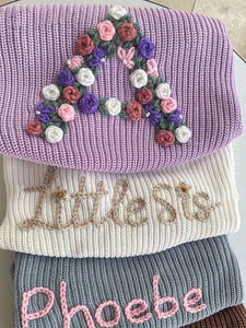 Nom de bébé personnalisé pull personnalisé nouveau-né en tricot nom de bébé fait à <span class=keywords><strong>la</strong></span> <span class=keywords><strong>main</strong></span> pull bébé cadeaux d'anniversaire - Product Image 3