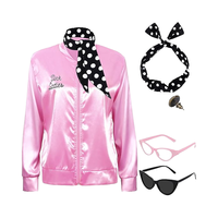 Ensemble de costume de cinéma et de télévision en satin rose des années 1950, déguisement d'Halloween pour femmes et filles