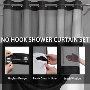 Pas de crochet rideau de douche avec <span class=keywords><strong>Snap</strong></span> in Liner Set rideau de douche gaufré noir pour salle de bain - Product Image 2