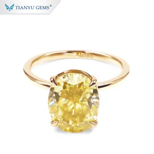 Tianyu taşlar tek moissanite canlı sarı oval kesim 9*11mm saf 18k sarı altın yüzük