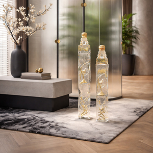 Nouvelle sculpture en résine transparente personnalisée avec feuille d'or, motif tête de lion et relief de pie, peinte à la main, pour cloison d'entrée ou décoration paysagère - Product Image 2