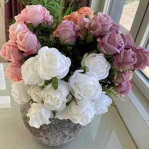 12 головок 36 см розы цветы искусственные розы свадебный домашний букет декоративные розы