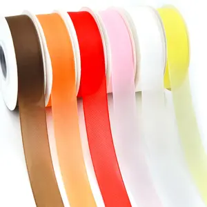 Gordon Ribbons 25mm Solid Color Organza Twill Sheer Gift Ribbon For Hair Bows Flower Flower Wrapping Tape Cloth Decoration