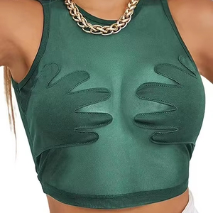 Top Corto Sexy de Moda para Mujer, Estilo Club, Sin Mangas, Casual, Transparente, Ajustado - Product Image 1