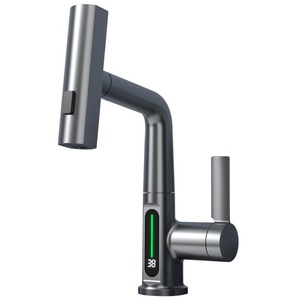 Modern LED Digital Display Brass Ceramic Single Hole 360 Rotating Robotic Arm Extendable <b>Pull</b> Spray Bathroom Kitchen Sink Hot - Product Image 4