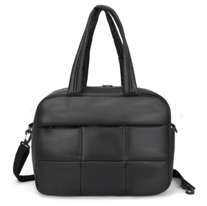 <b>Black</b> <b>Quilted</b> PU <b>Tote</b> <b>Bag</b> with Zipper Closure and Adjustable Shoulder Strap for Daily Use - Product Image 1
