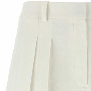 Bermuda da <span class=keywords><strong>Donna</strong></span> in Misto <span class=keywords><strong>Lino</strong></span> con Pieghe Cucite Frontali, Cintura con Passanti in Vita, Chiusura con Zip Frontale e Tasche con Gancio - Product Image 4