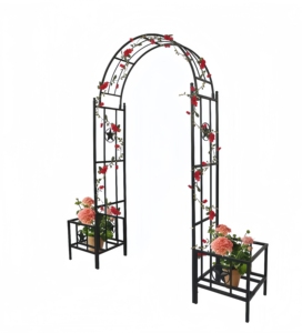 Arche de jardin robuste en acier noir enduit, facile à installer, <span class=keywords><strong>pour</strong></span> plantes grimpantes, avec deux supports <span class=keywords><strong>pour</strong></span> plantes - Product Image 2