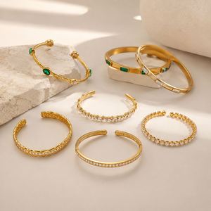 Bracelet en acier inoxydable plaqué or 18 carats avec zircon vert, ajustable, bijoux - Product Image 2