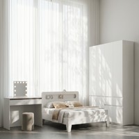 Offre Spéciale : Ensemble de Meubles de Chambre Blancs Modernes avec Lit, Armoire, Coiffeuse, Miroir et Table de Nuit pour Appartement et Hôtel