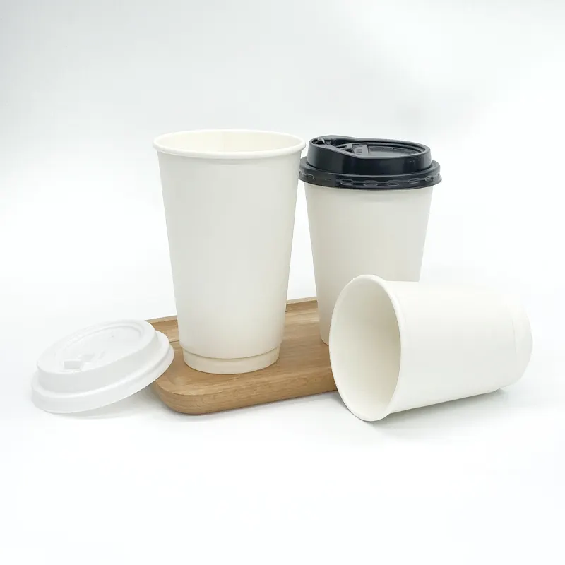 Cangkir kertas kraft putih sekali pakai cangkir kopi kertas minuman panas cangkir kertas kopi dinding ganda kustom untuk minuman panas